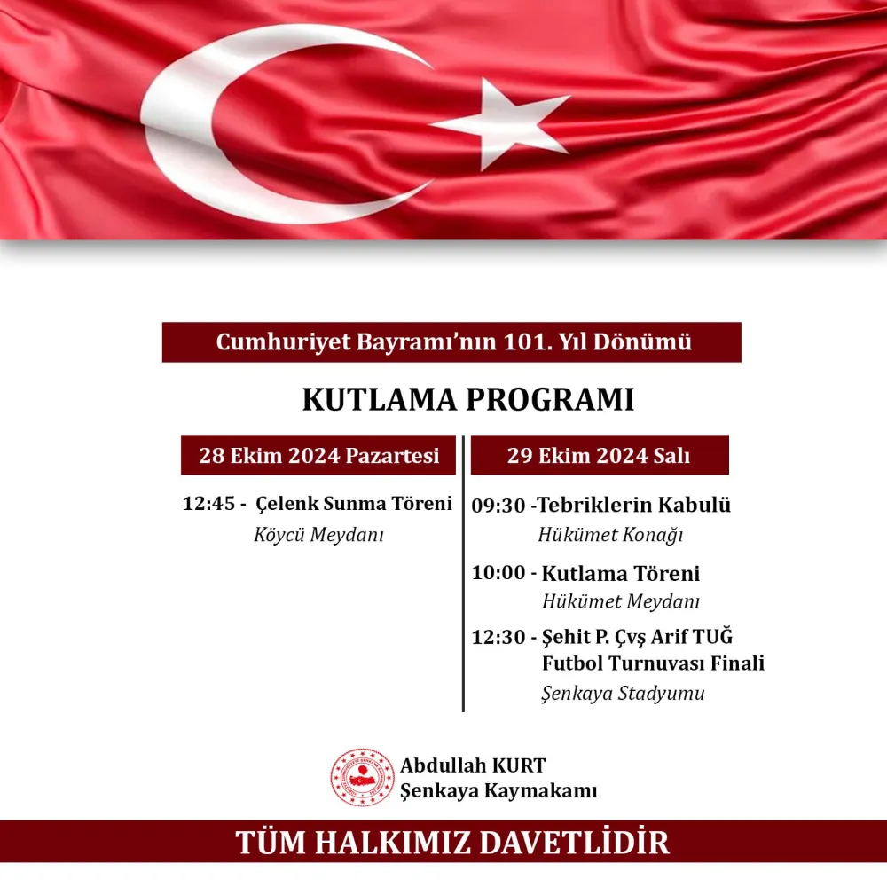 Şenkaya Cumhuriyet Bayramının 101.Yılı Kutlama Programı